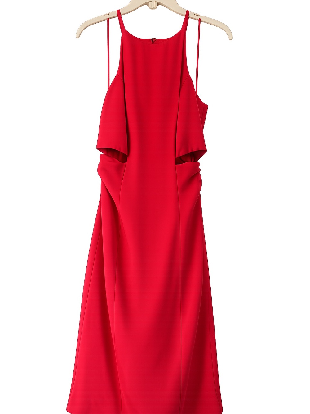 Badgley Mischka Red Cold-Shoulder Midi Dress